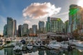 High angle shot of the boats parked near the Coal Harbour in Vancouver Royalty Free Stock Photo