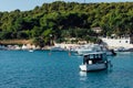 High angle shot of boats in a small port in Hvar city in Croatia Royalty Free Stock Photo