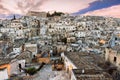 High angle shot of the buildings in the city of Matera, Italy during the sunset Royalty Free Stock Photo