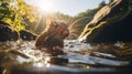 Powerful And Emotive Portraiture: Otis Rat In Water With Sunlight On Leaves