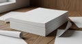 Crisp white paper ream mockup on wooden desk Royalty Free Stock Photo