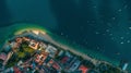 High-angle shot of the colorful buildings of the coastal Stone Town in Zanzibar