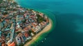 High-angle shot of the colorful buildings of the coastal Stone Town in Zanzibar