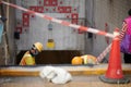 High angle shot of construction workers working in a tunnel in Hong Kong Royalty Free Stock Photo