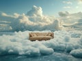 high angle shot of couch or sofa on clouds in the sky, concept image for gods heaven