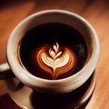 High angle shot of a cup of coffee with milk design