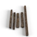 High-angle shot of a 3D render of dark wooden pieces in different sizes