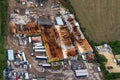 High-angle shot of a fire damaged industrial unit and a burn buildings