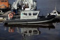 High angle shot of a Fisheries patrol boat on the shore of Whitby