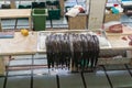 High angle shot of the fresh black scabbardfish on the counter of a fish market Royalty Free Stock Photo