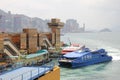 High angle shot of a high speed ferry near the pier in Hong Kong