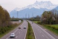 High angle shot of a highway with the beautiful mountains in the background in Switzerland Royalty Free Stock Photo