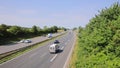 High angle shot of the highway E20 from Fyn to Jylland with busy traffic on a summer day in Denmark