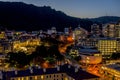 High angle shot of illuminated Wellington city buildings in the evening