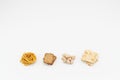 High angle shot of Italian tagliatelle nest and snacks isolated on a white background Royalty Free Stock Photo