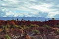 High angle shot of a landscape with exotic plants and rocks in the Tatacoa Desert, Colombia Royalty Free Stock Photo