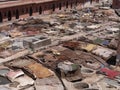 high angle shot of leather drying at one of the ancient tanneries in marrakesh Royalty Free Stock Photo