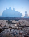 High angle shot of Mount Lycabettus in Athens covered with fog during daytime Royalty Free Stock Photo