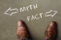 High Angle Shot Of Myth And Fact Marked With Opposite Directions On The Ground
