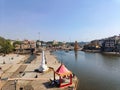High-angle shot of Nashik city with Panchavati Ghat Hindu temple in India