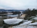 High angle shot of nature scenery reflecting in the river in Larvik, Norway Royalty Free Stock Photo