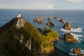 High angle shot of the Nugget Point Lighthouse, New Zealand Royalty Free Stock Photo