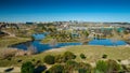 High angle shot of a park with a beautiful lake in Madrid, Spain Royalty Free Stock Photo