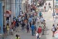 High-angle shot of people walking in a middle street in Matanzas, Cuba