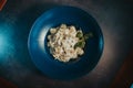 High angle shot of a plate of delicious pasta on a table Royalty Free Stock Photo