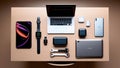 High-Angle Shot of Premium Tech Gadgets Displayed on a Table Surface Royalty Free Stock Photo
