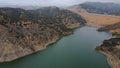 High angle shot of The Pyramid Lake in California captured on a cloudy day with a drone Royalty Free Stock Photo