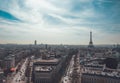 High angle shot of a scene in Paris captured from the Arc of the Triumph Royalty Free Stock Photo