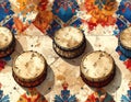 Traditional Drums on Ornate Patterned Surface Royalty Free Stock Photo