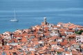 High angle shot of the Slovene Riviera in the Gulf of Trieste in Slovenia