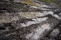 High angle shot of the snow melting on the muddy road Royalty Free Stock Photo