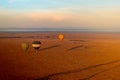 High angle shot of three air balloons at sunrise in Masai mara national park in Kenya Royalty Free Stock Photo