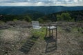 High angle shot of two empty chairs placed in the mountains Royalty Free Stock Photo