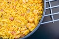 High angle shot of a typical Spanish paella dish Royalty Free Stock Photo