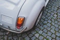 High angle shot of a  white oldtimer cabrio car backlight Royalty Free Stock Photo