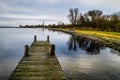 High angle shot of a wooden pier at the Veerse Meer Veere, Zealand, The Netherlands Royalty Free Stock Photo