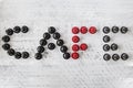 High angle shot of the word coffee formed with black and red coffee capsules Royalty Free Stock Photo