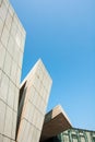 High angle shot of the Wuhan Qintai Grand Theater in China, featuring white walls