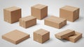 A group of different sized brown cardboard boxes used for shipping, delivery, and storage on a white background. isolated on white Royalty Free Stock Photo