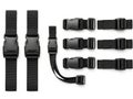 Black Plastic Buckles and Straps, Clip Fasteners on White Background Royalty Free Stock Photo