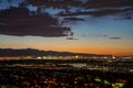 High angle sunset view of the famous Las Vegas Strip and cityscape Royalty Free Stock Photo