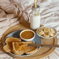 high angle tasty breakfast bed. High quality photo Royalty Free Stock Photo