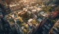 High angle view of aerial cityscape at night with illuminated skyscrapers generated by AI Royalty Free Stock Photo