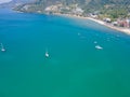 High angle view aerial view. Scene of Beach sea and city at coat in sunny summer day mountain and sky with cloud background Royalty Free Stock Photo