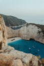 High-angle view of the amazing Navagio beach with its famous shipwreck