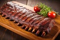 high angle view of american smoked bbq ribs